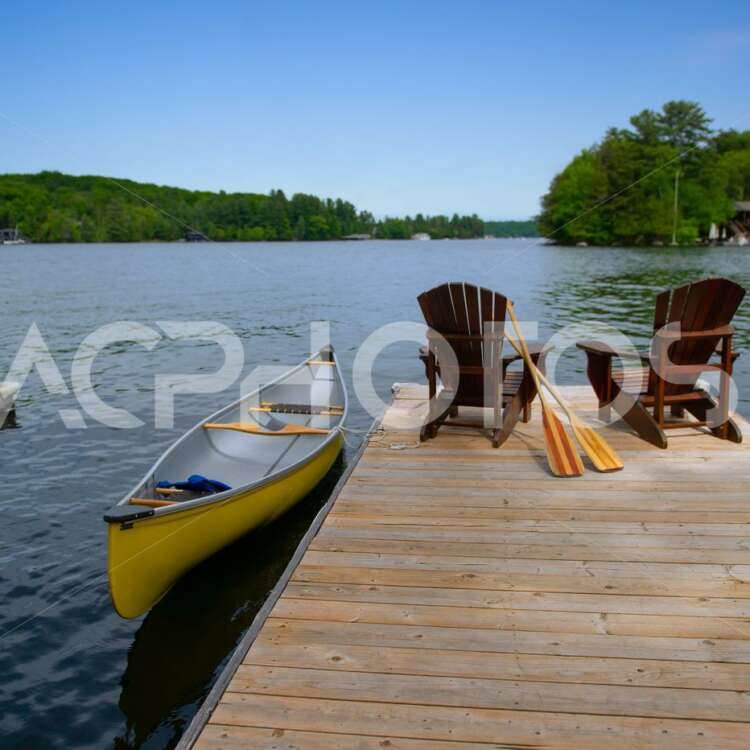 Cottage pier, Adirondack chairs & canoe - Alessandro Cancian Photography