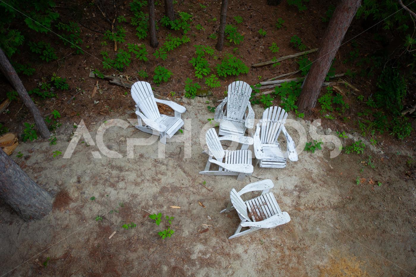 White empty Adirondack chairs 2630