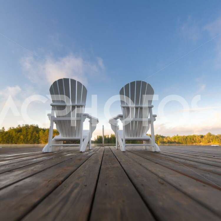 Low Angle Perspective White Adirondack Chairs 3494