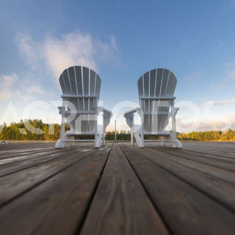 White Adirondack Chairs Low Angle Perspective - GettaPix