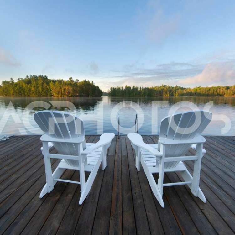 White Adirondack Chairs Muskoka Lake - GettaPix