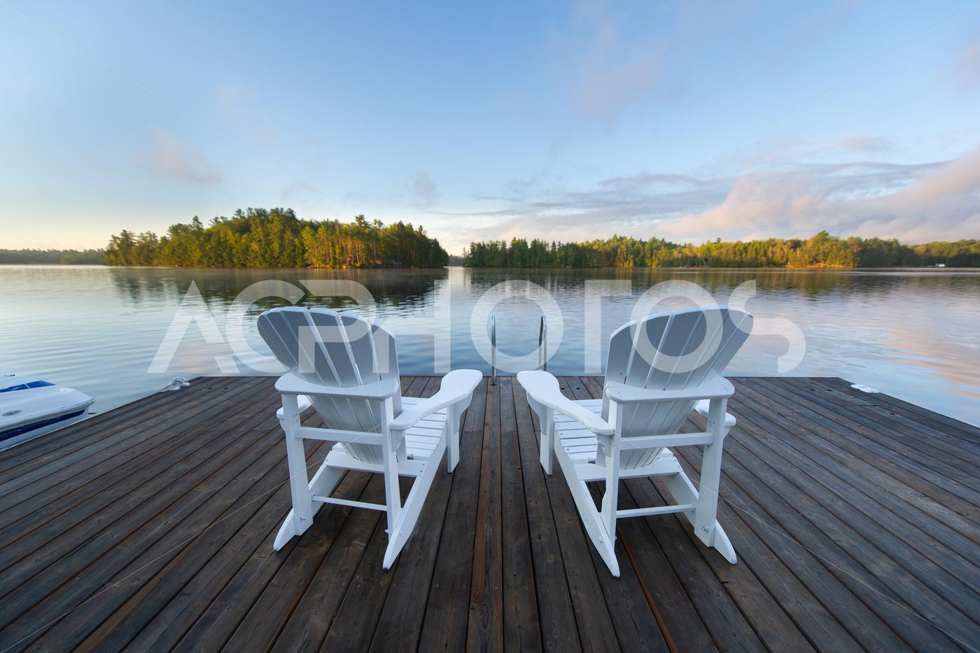 White Adirondack Chairs Muskoka Lake 3486