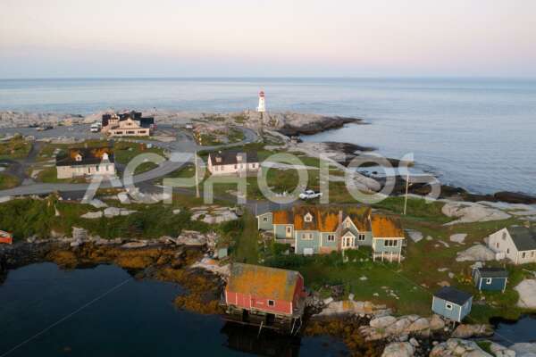 Aerial view of Peggy’s Cove at sunrise. - GettaPix