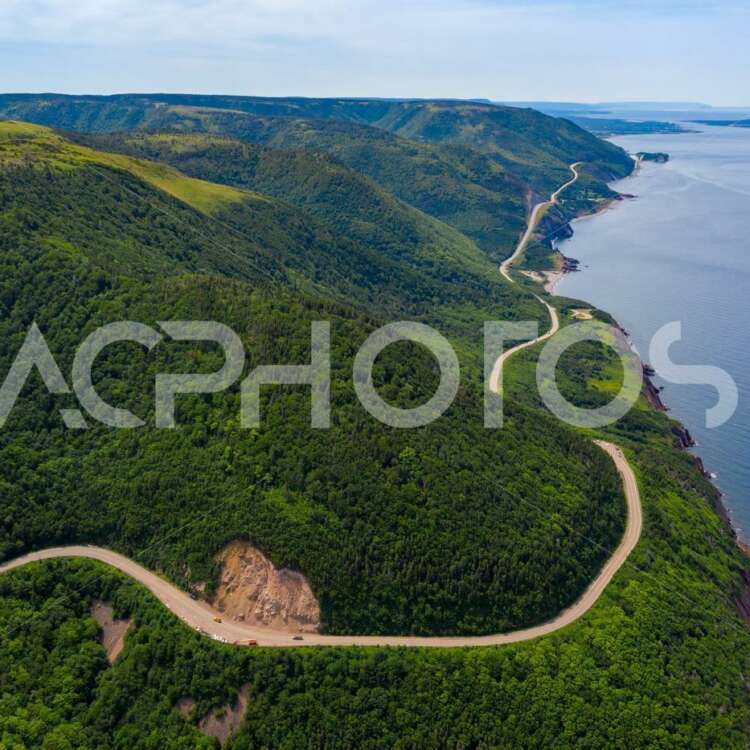 Aerial view of the winding Cabot Trail road - GettaPix